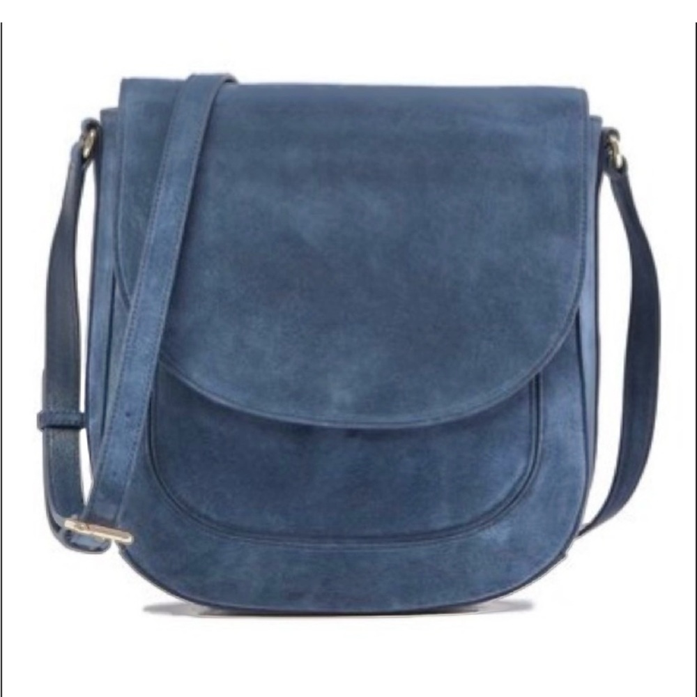 NWOT (never carried) Neely & Chloe blue suede saddlebag shaped shoulder bag